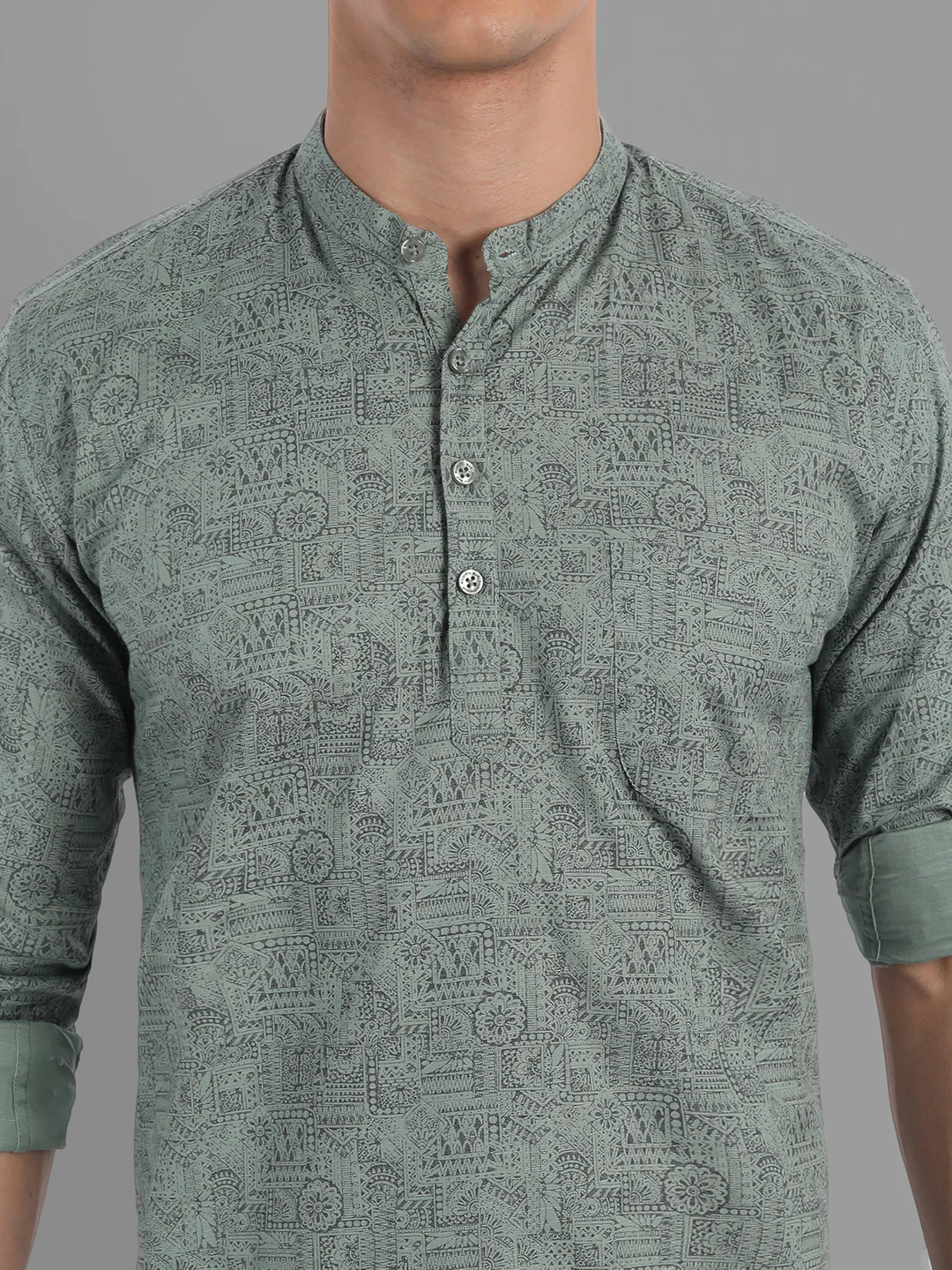 Pure Cotton All Over Classic printed Kurta - Green - Image 7
