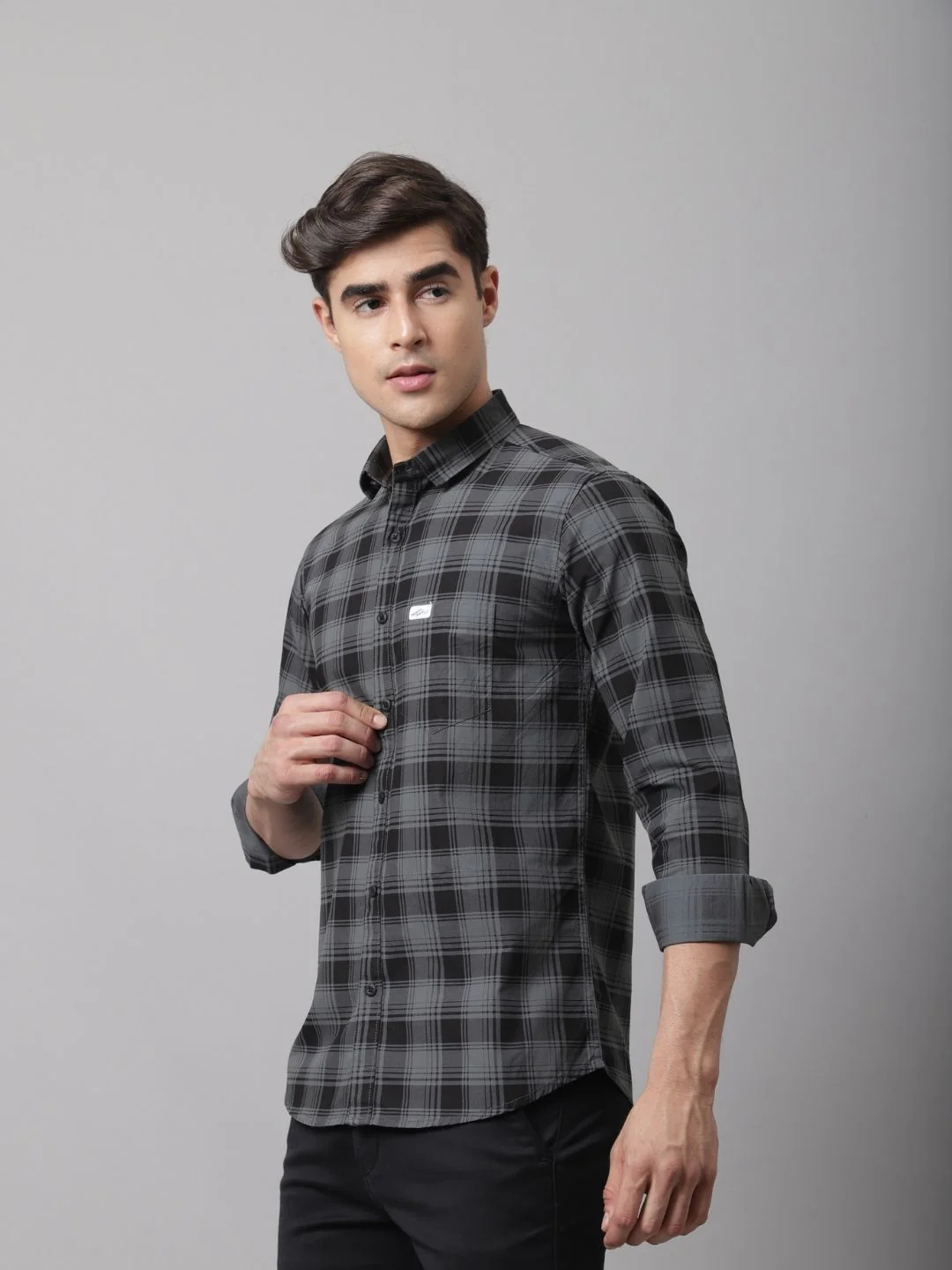 Pure Cotton Checkered Shirt - Grey - Image 2