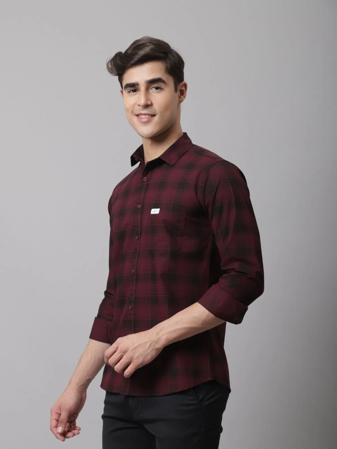 Pure Cotton Checkered Shirt - Magenta - Image 7
