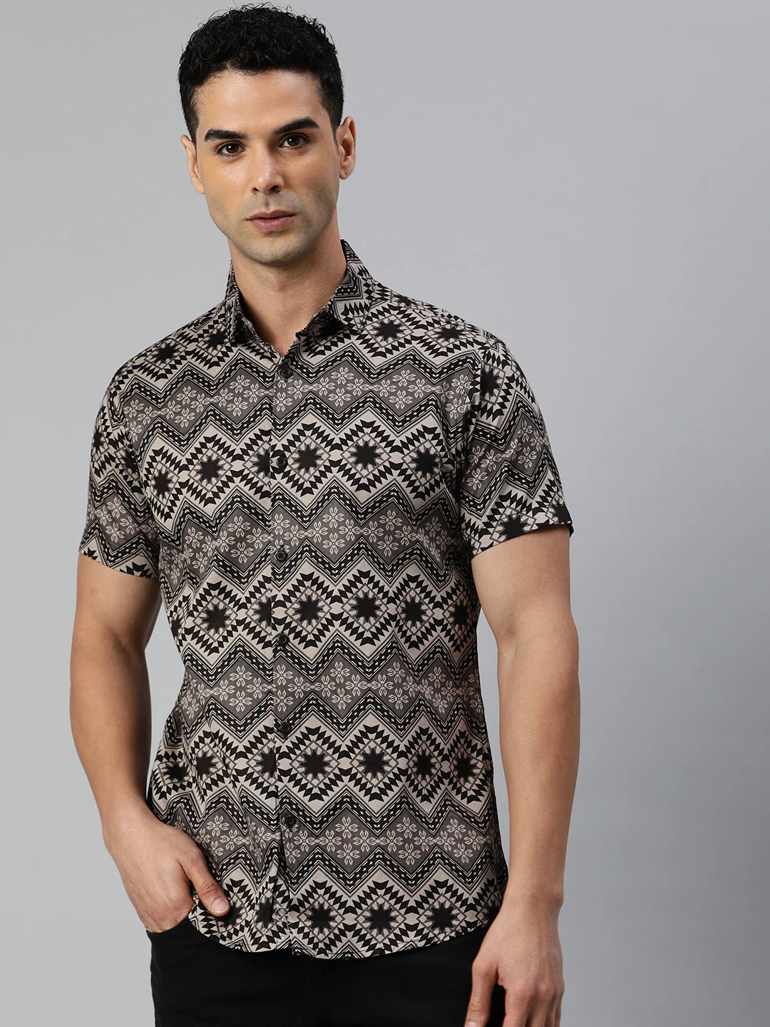 Pure cotton printed half shirt - Clay