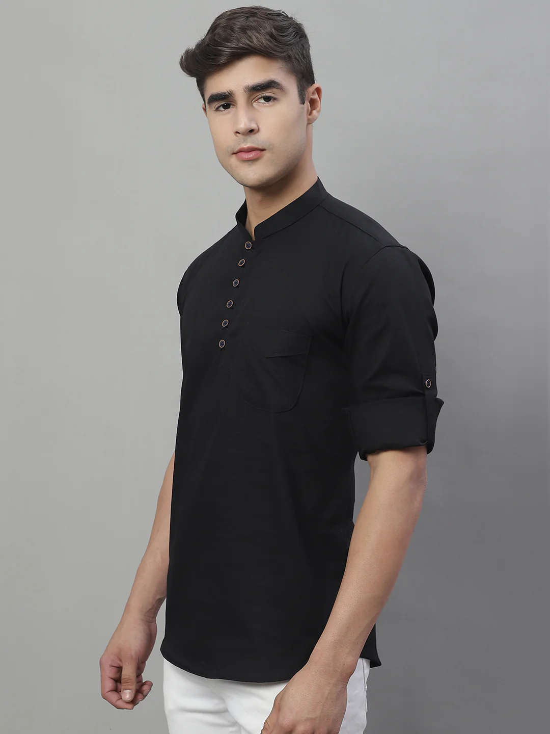 Pure Cotton timeless trendy Solid Kurta - Black - Image 3