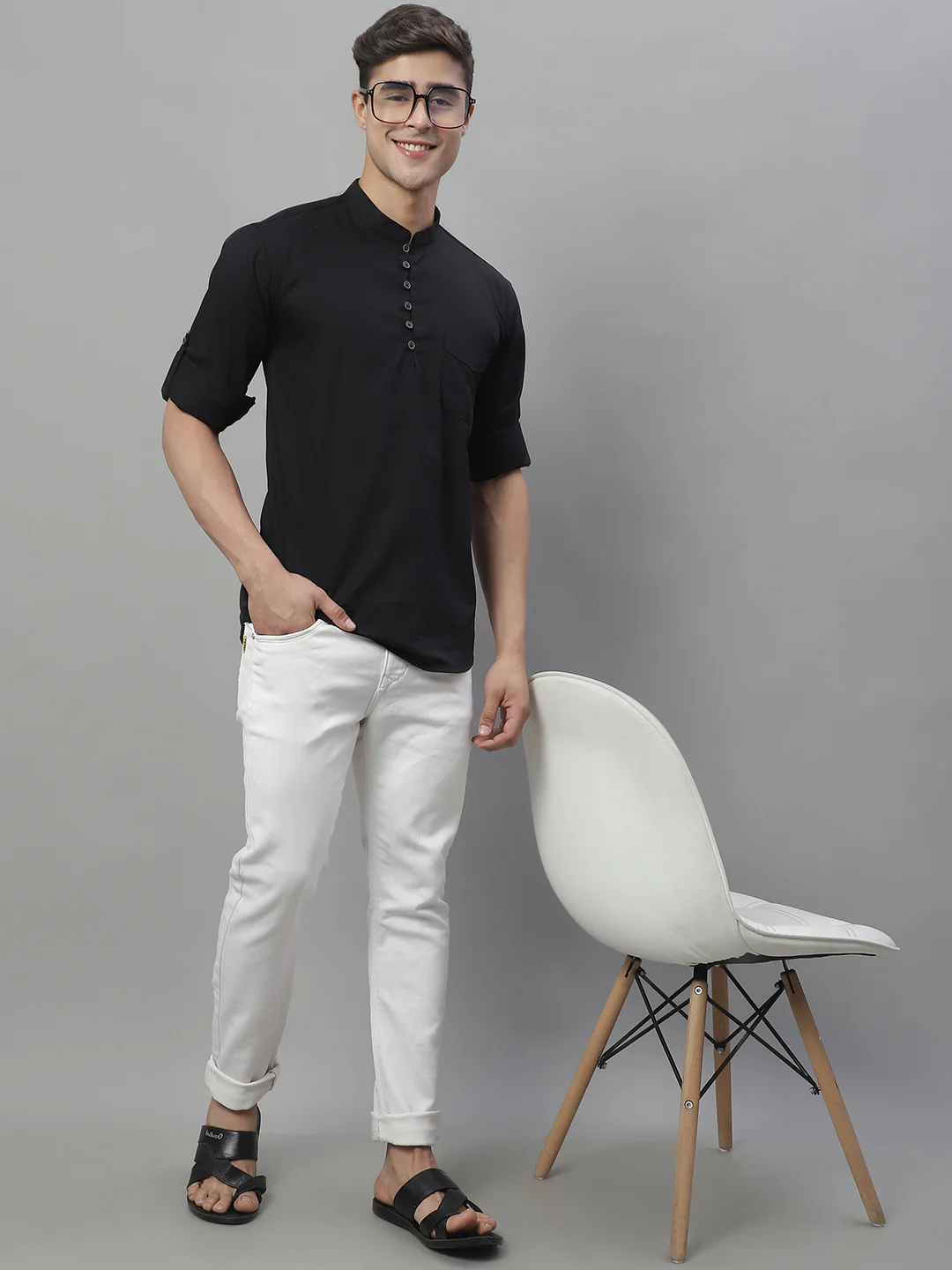 Pure Cotton timeless trendy Solid Kurta - Black - Image 4