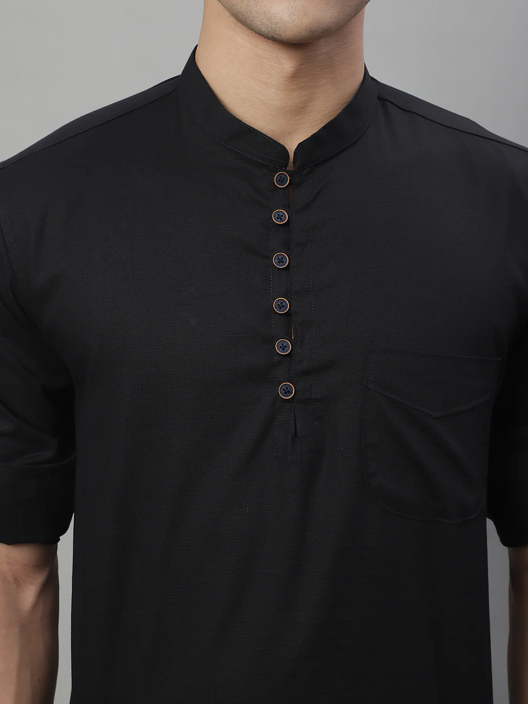 Pure Cotton timeless trendy Solid Kurta - Black - Image 6