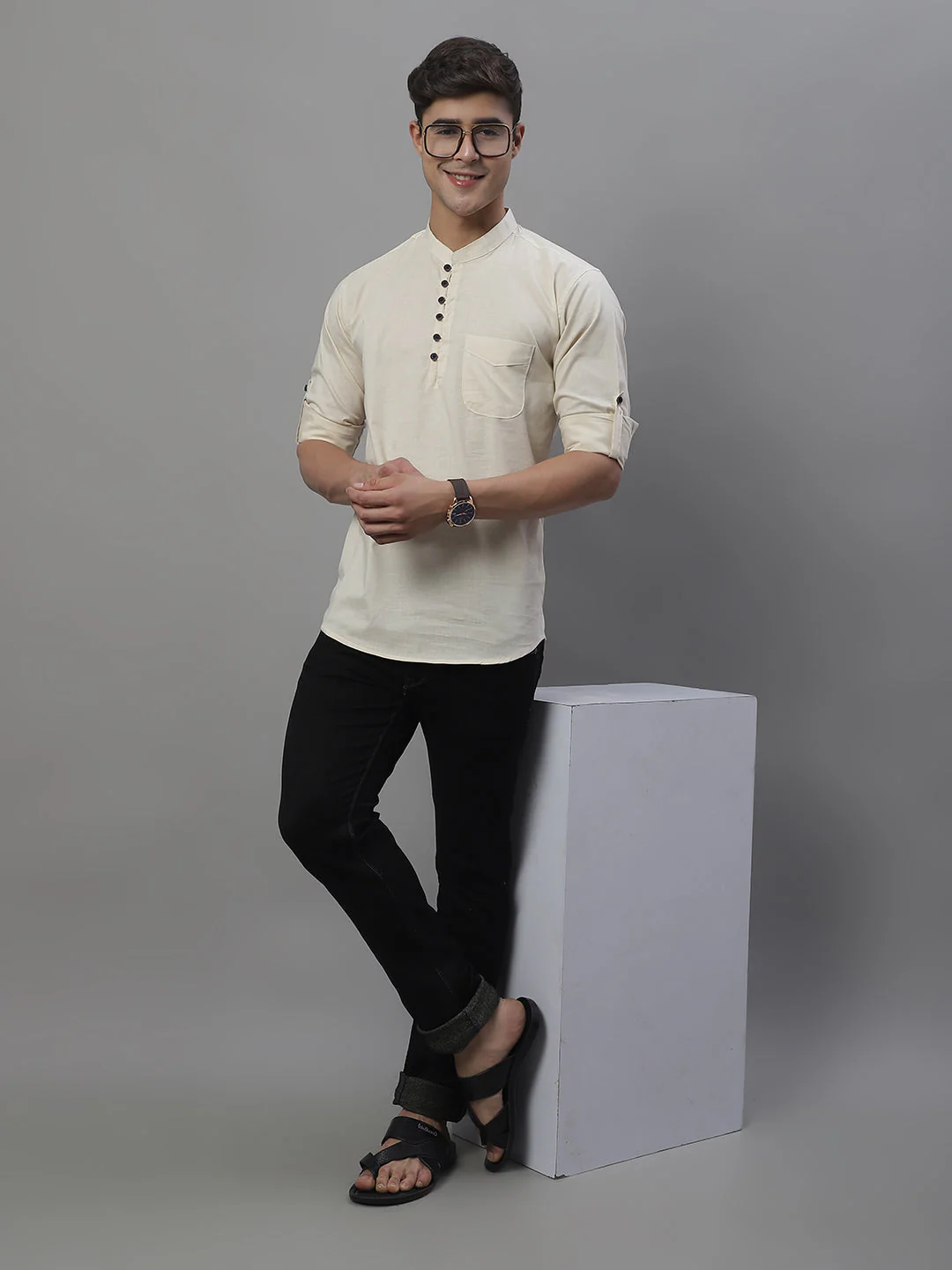 Pure Cotton timeless trendy Solid Kurta - Cream - Image 4