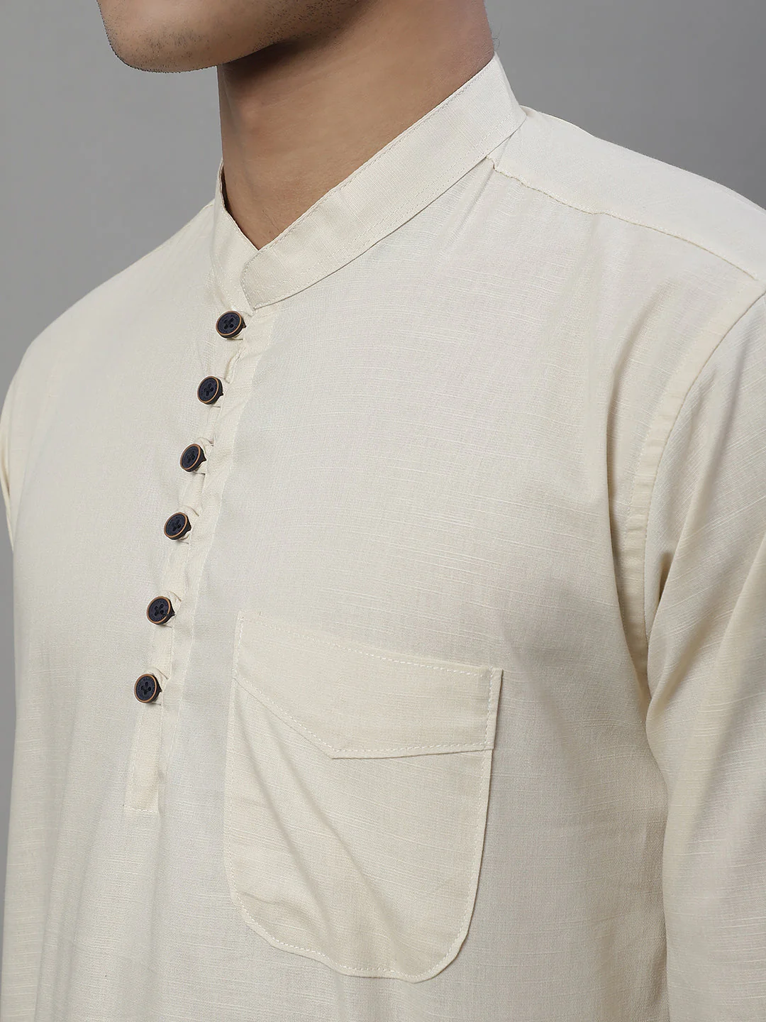 Pure Cotton timeless trendy Solid Kurta - Cream - Image 6