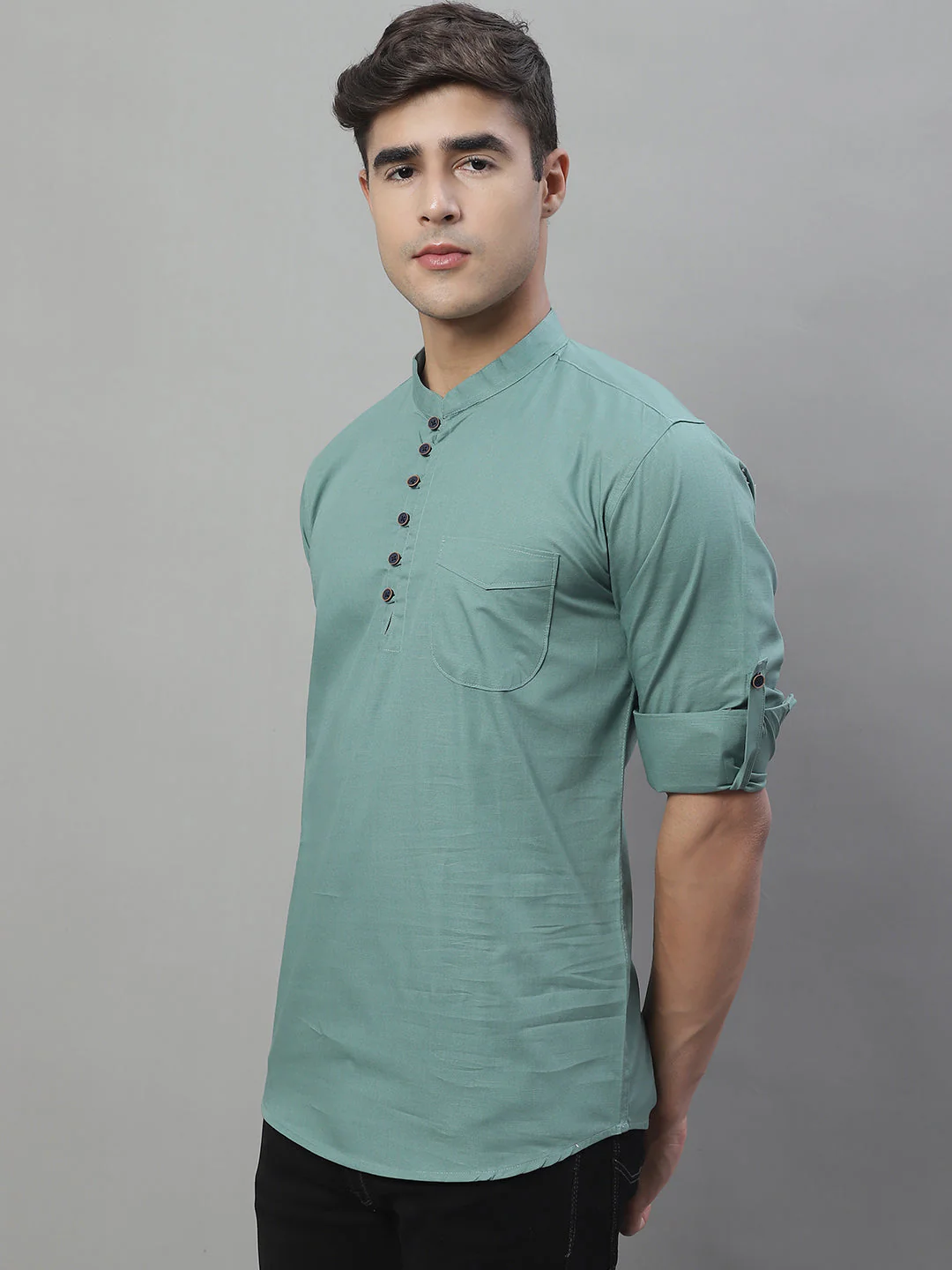 Pure Cotton timeless trendy Solid Kurta - Dusty Teal - Image 2