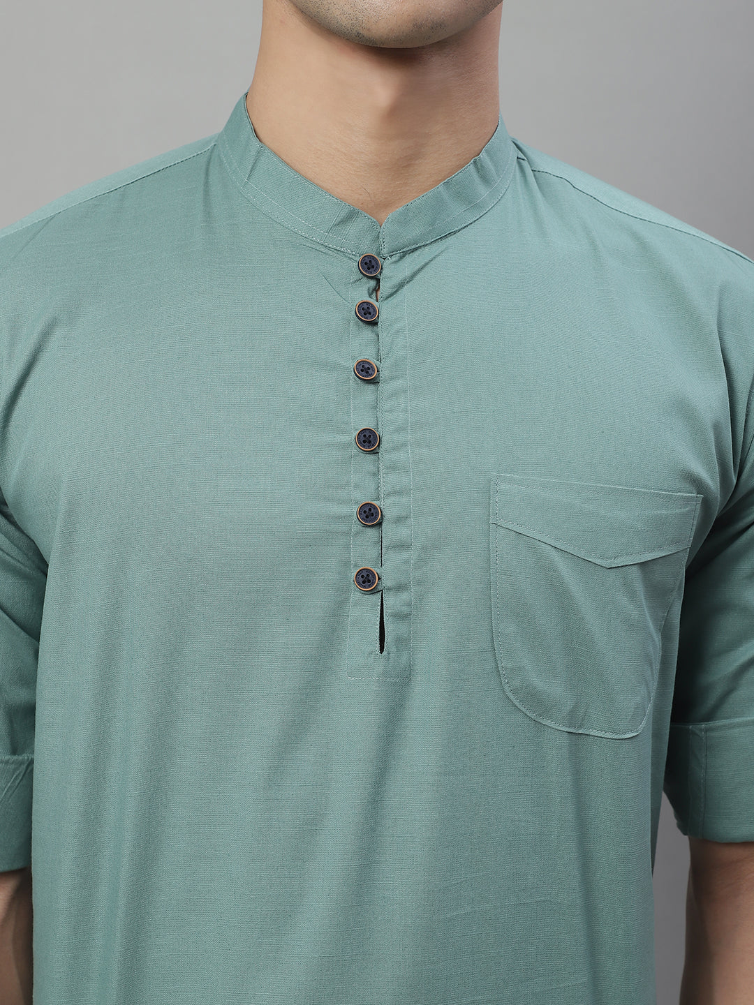 Pure Cotton timeless trendy Solid Kurta - Dusty Teal - Image 6