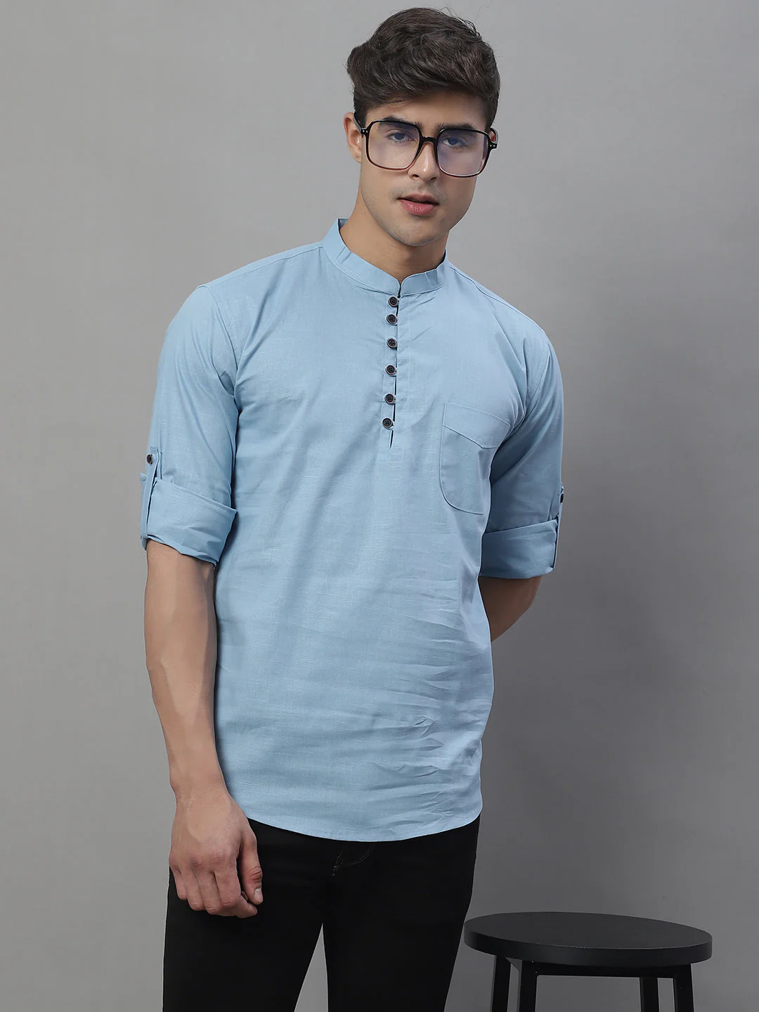 Pure Cotton timeless trendy Solid Kurta - Light Blue - Image 2