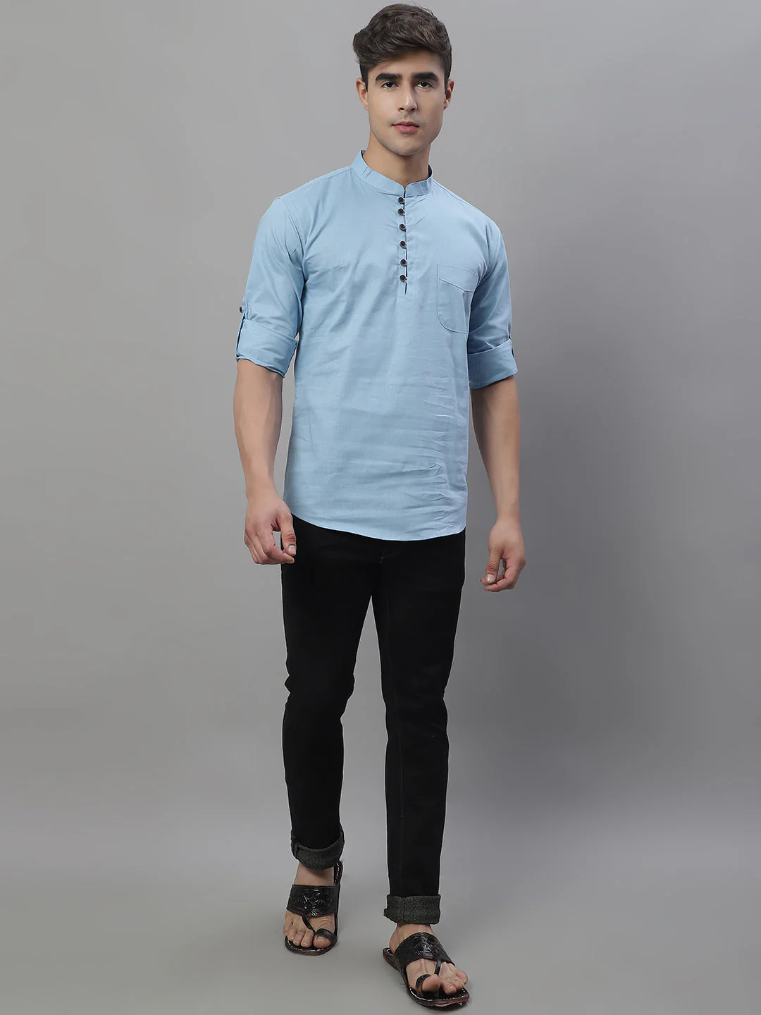 Pure Cotton timeless trendy Solid Kurta - Light Blue - Image 7