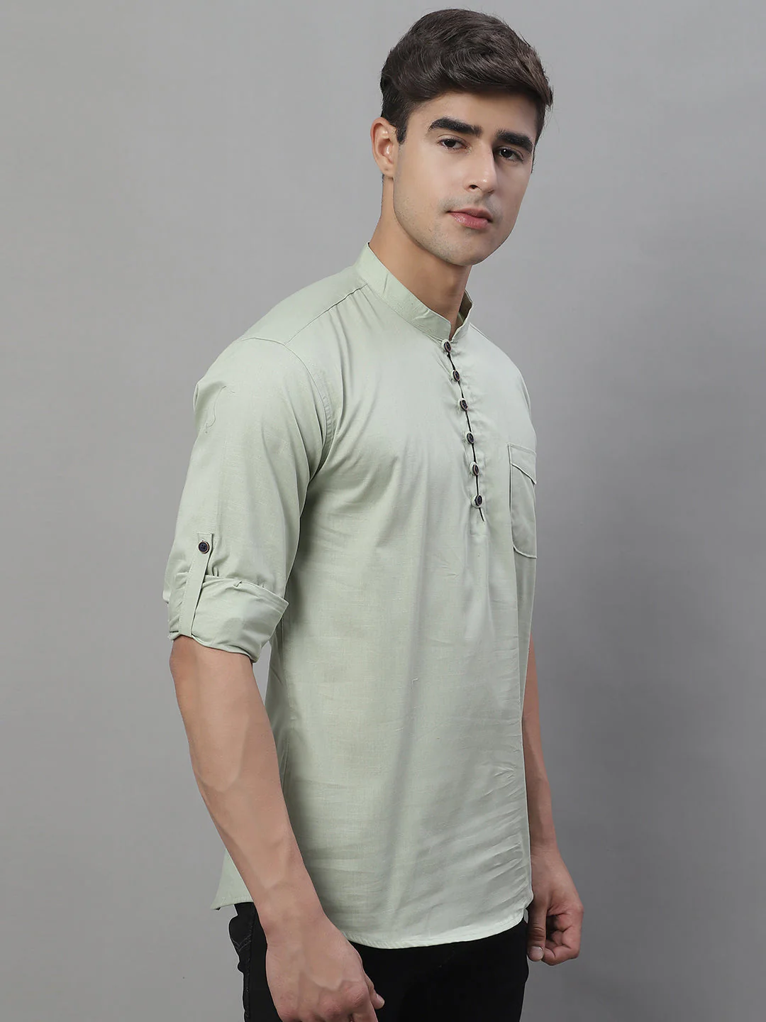 Pure Cotton timeless trendy Solid Kurta - Light Green - Image 4