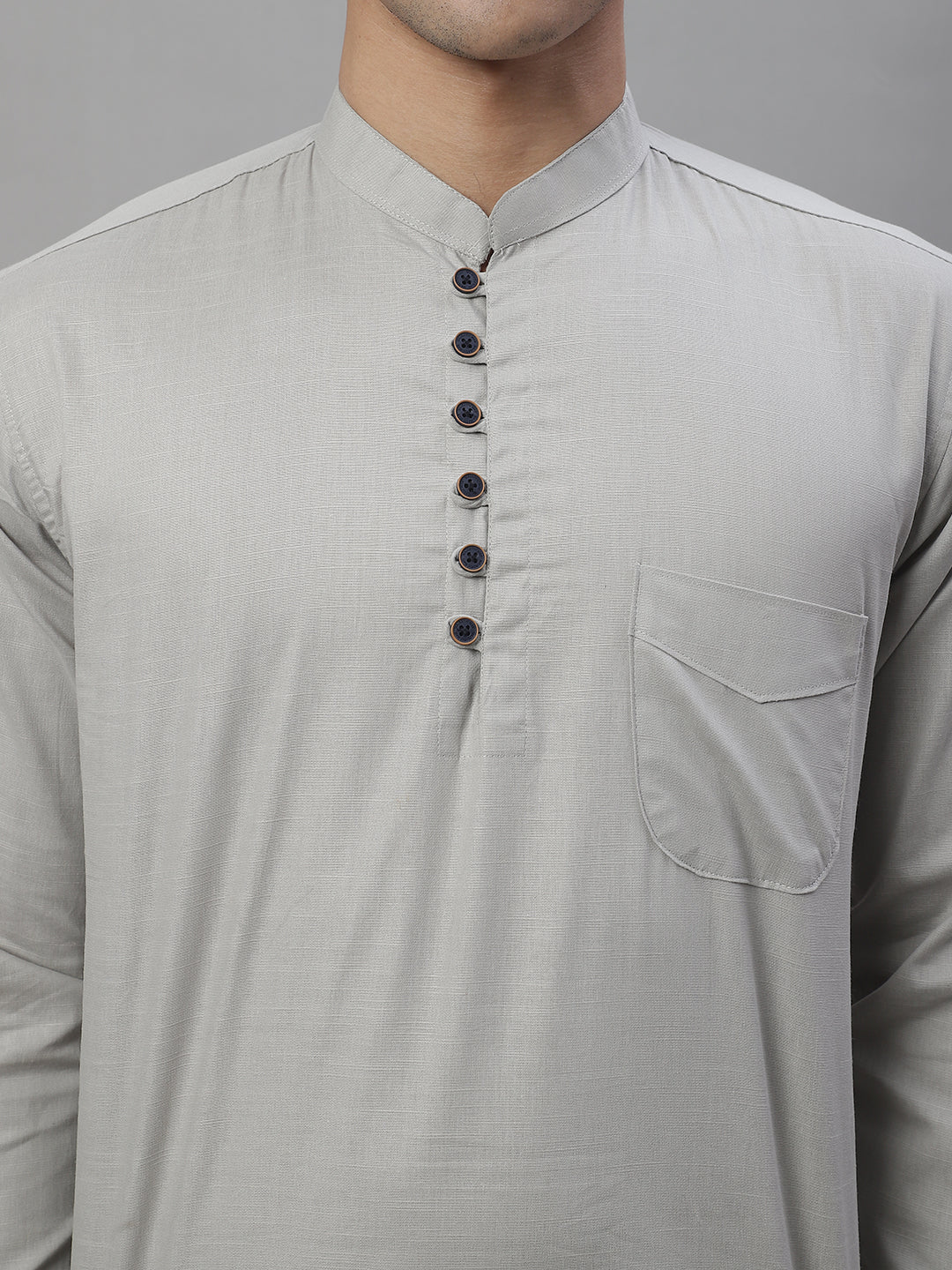 Pure Cotton timeless trendy Solid Kurta - Light Grey - Image 7