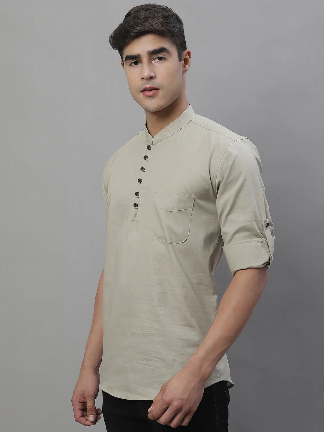 Pure Cotton timeless trendy Solid Kurta - Taupe - Image 2
