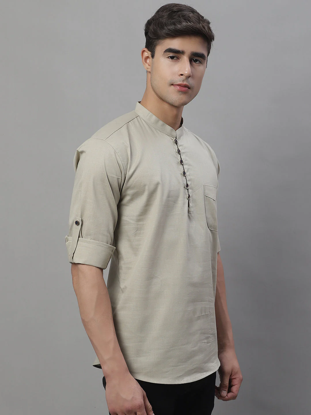 Pure Cotton timeless trendy Solid Kurta - Taupe - Image 3