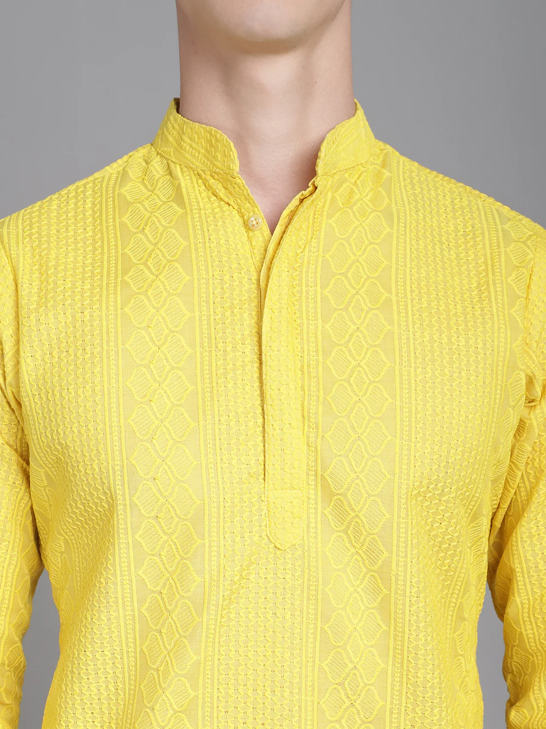 Regal Threads Double Placket Embroidered Men's Kurta - Haldi - Image 7
