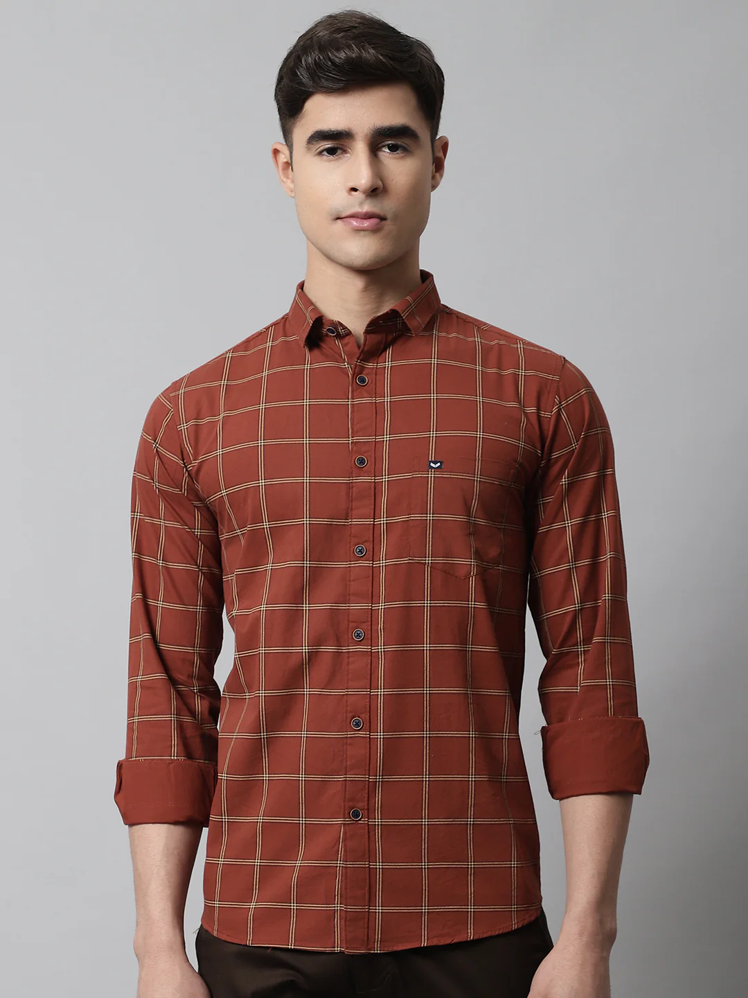 Classy Pure Cotton Checkered Shirt - Rust