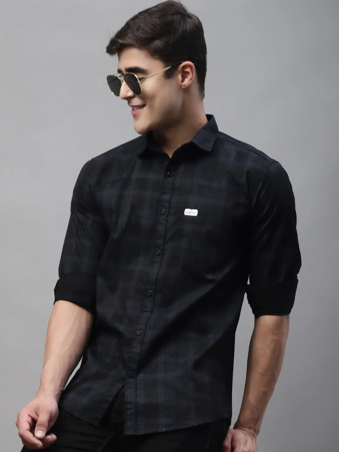 Classy Pure Cotton Checkered Shirt - Black - Image 4