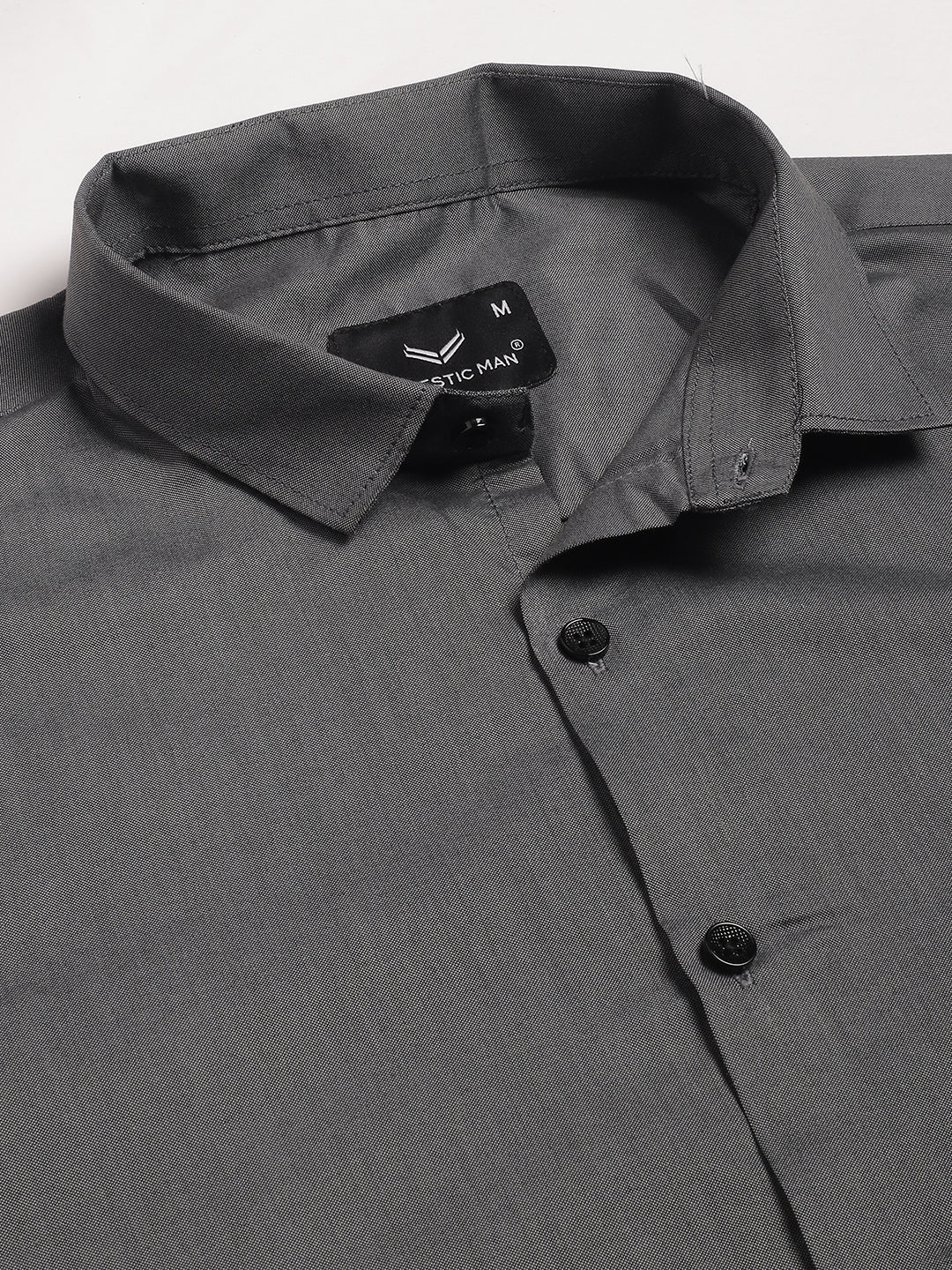 Tailored fit & Comfortable Solid Cotton Shirt - Dark Grey - Image 3