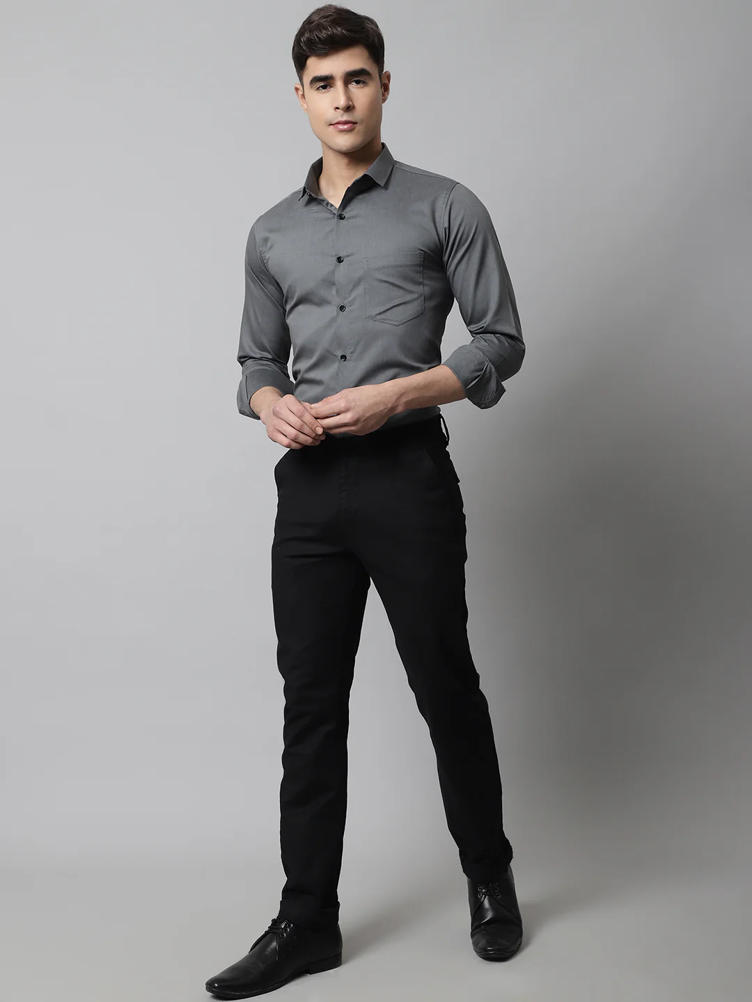Tailored fit & Comfortable Solid Cotton Shirt - Dark Grey - Image 6