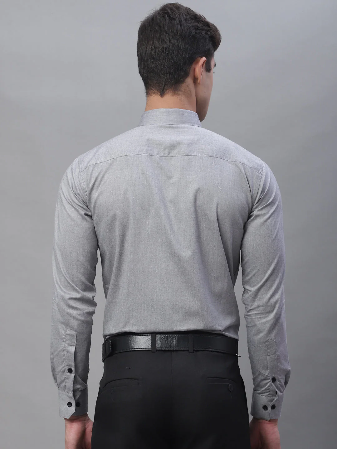 Tailored fit & Comfortable Solid Cotton Shirt - Light Grey - Image 6