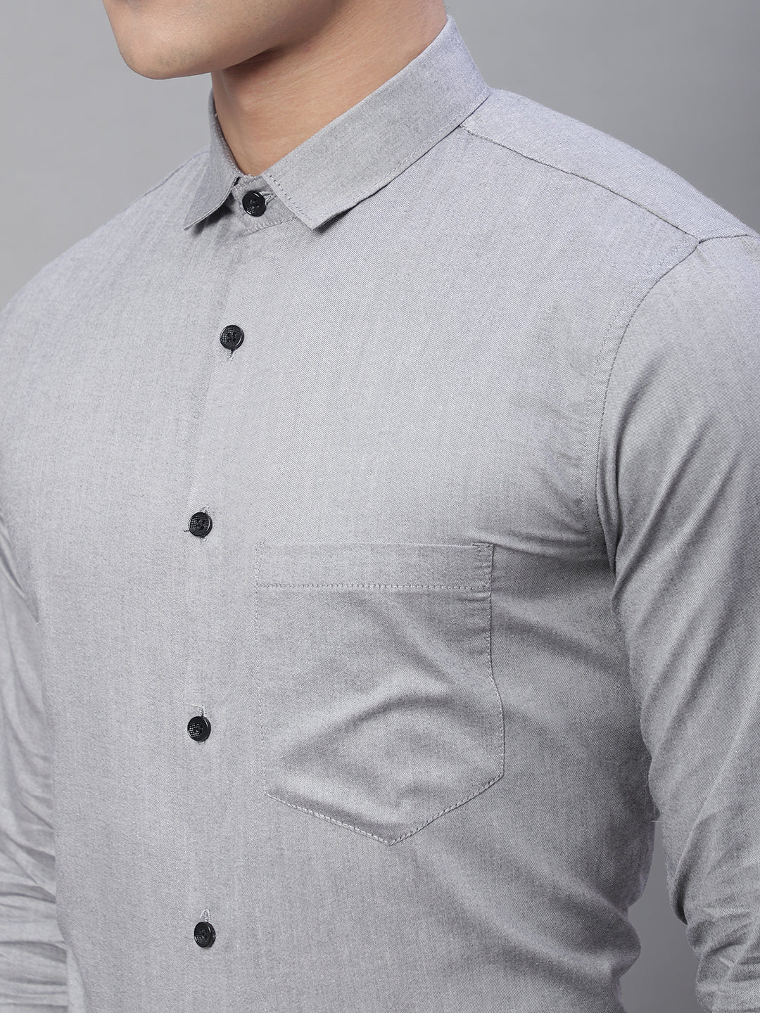 Tailored fit & Comfortable Solid Cotton Shirt - Light Grey - Image 7