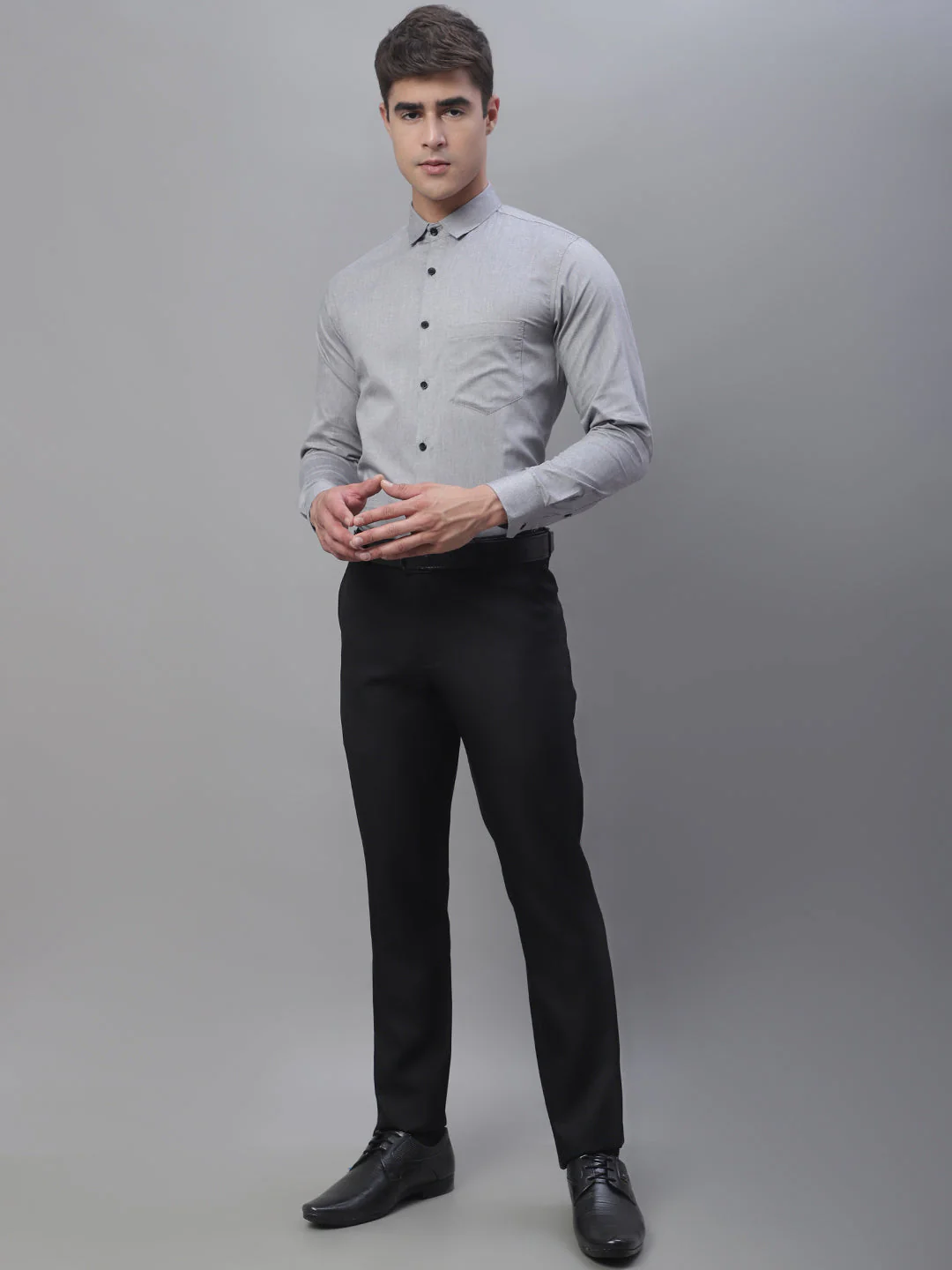 Tailored fit & Comfortable Solid Cotton Shirt - Light Grey - Image 8