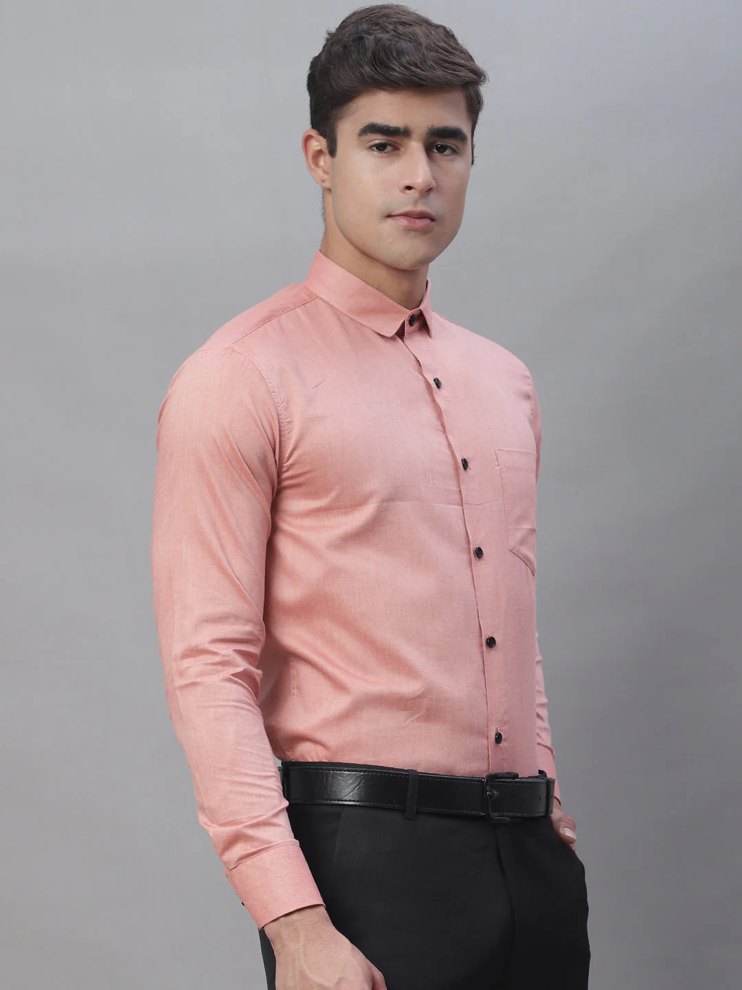 Tailored fit & Comfortable Solid Cotton Shirt - Peach - Image 4