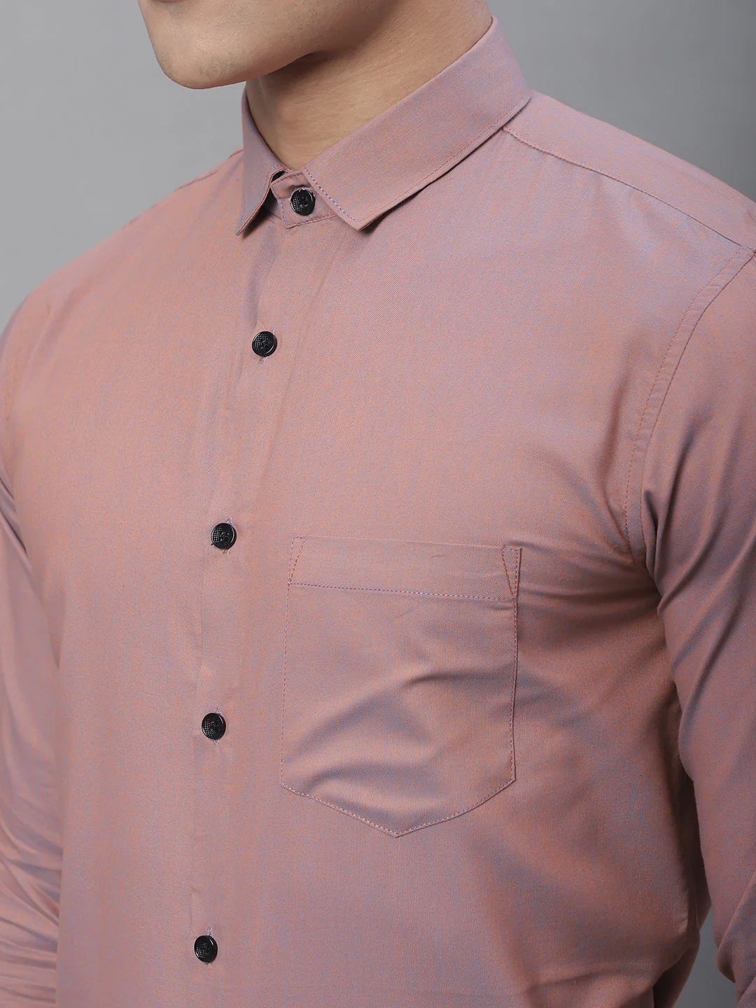 Tailored fit & Comfortable Solid Cotton Shirt - Rose Gold - Image 6