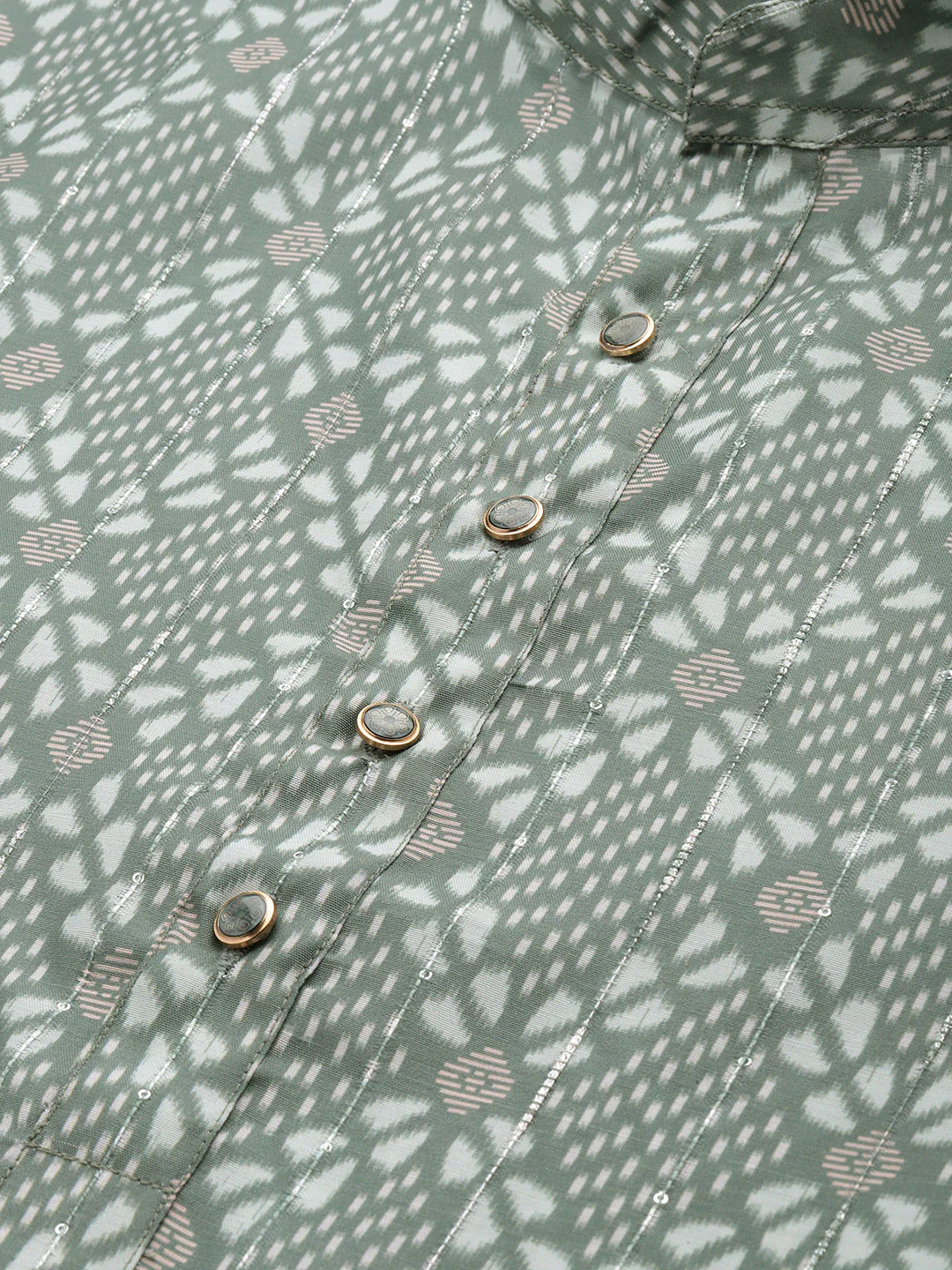 Threaded Elegance Printed Long Kurta-Green - Image 3
