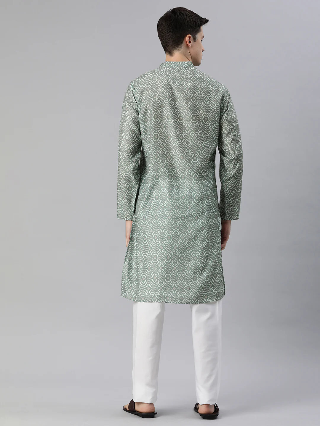 Threaded Elegance Printed Long Kurta-Green - Image 4