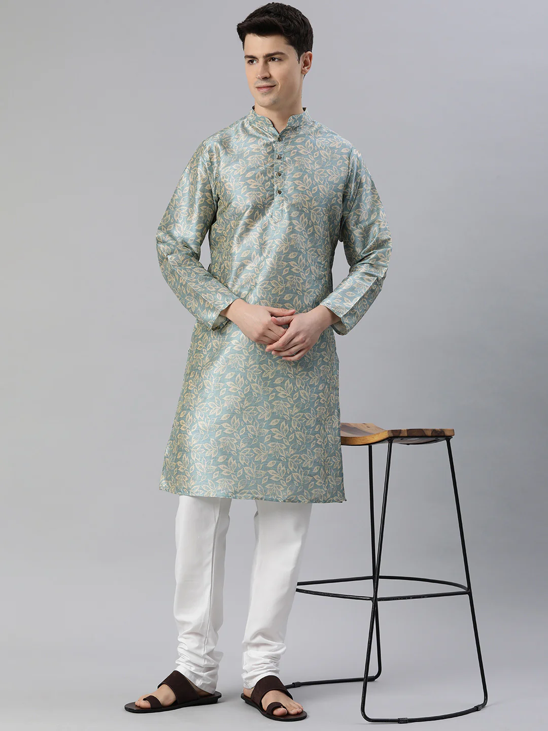 Timeless Elegance Long Kurtas-Beige Blue - Image 5