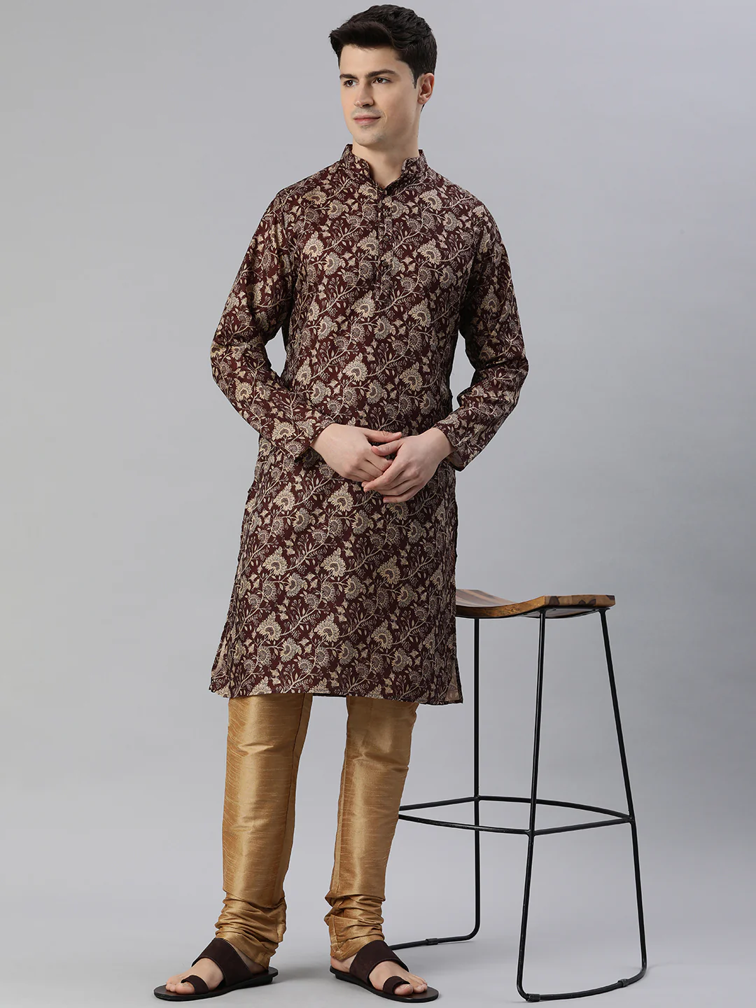 Timeless Elegance Long Kurtas-Wine Gold - Image 5