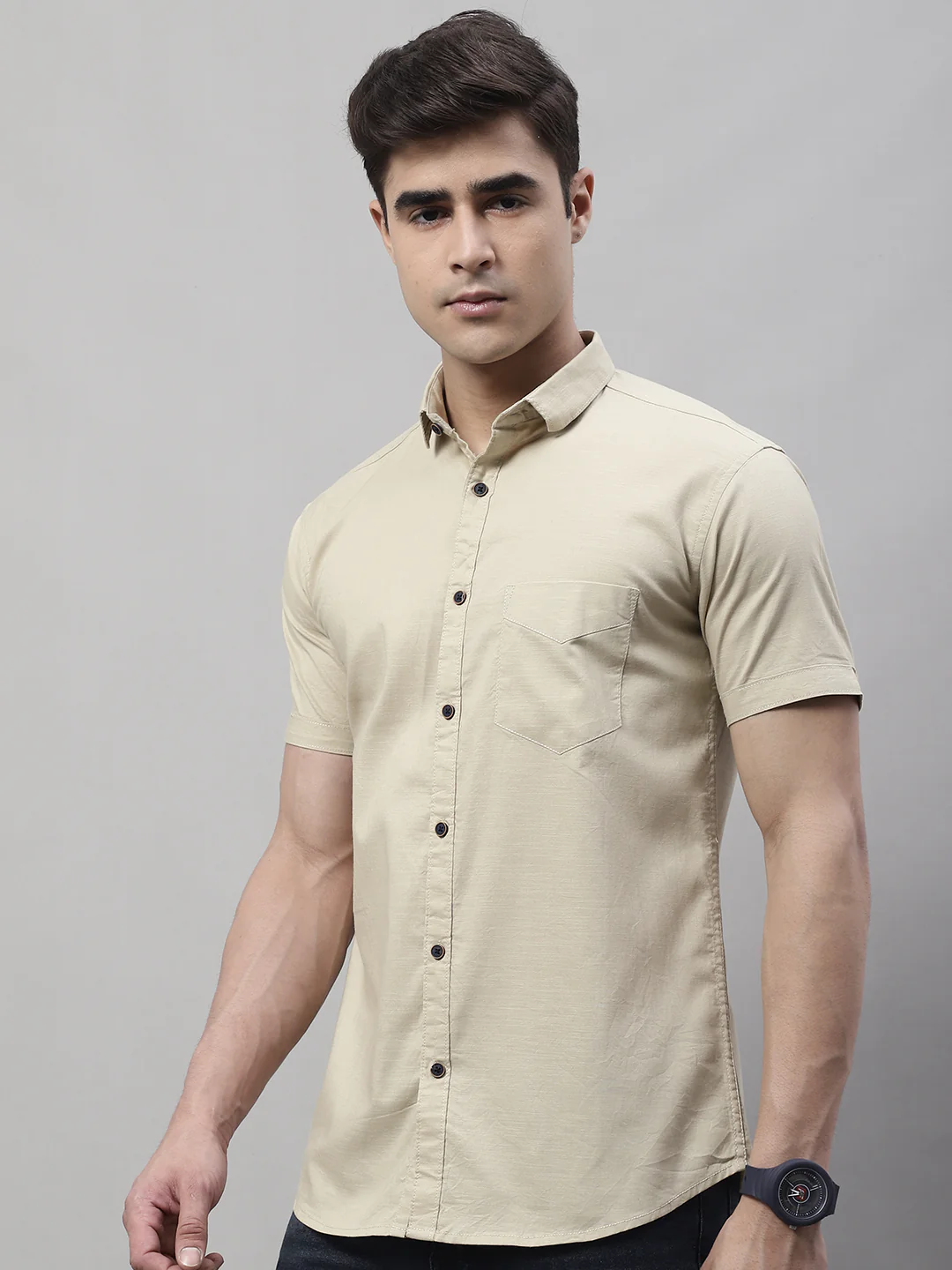 Unique and Fashionable Pure Cotton Half shirt - Beige - Image 3
