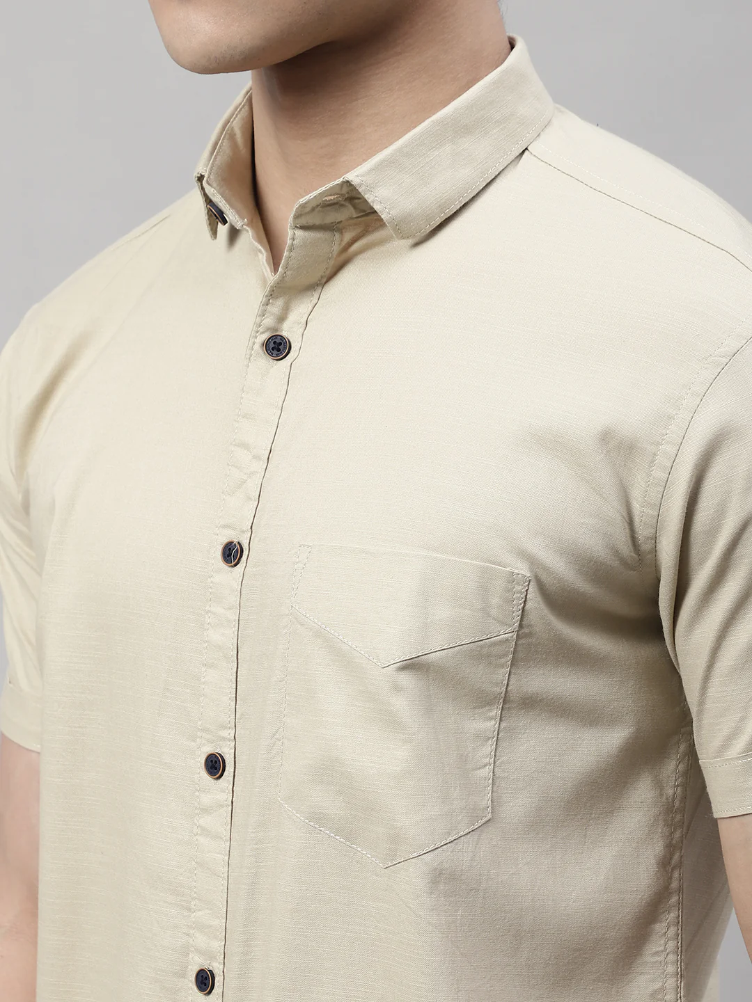 Unique and Fashionable Pure Cotton Half shirt - Beige - Image 5