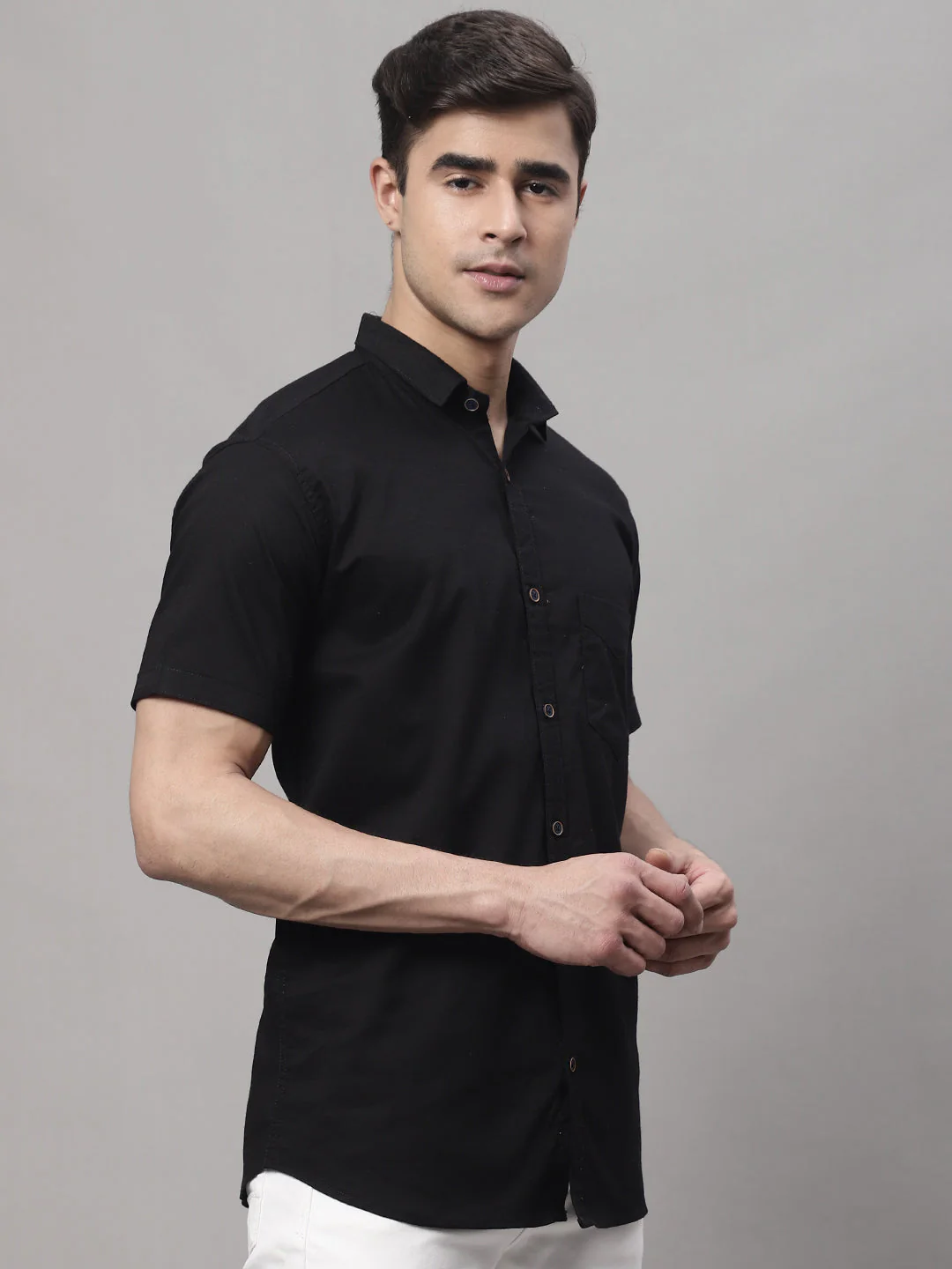 Unique and Fashionable Pure Cotton Half shirt - Black - Image 3
