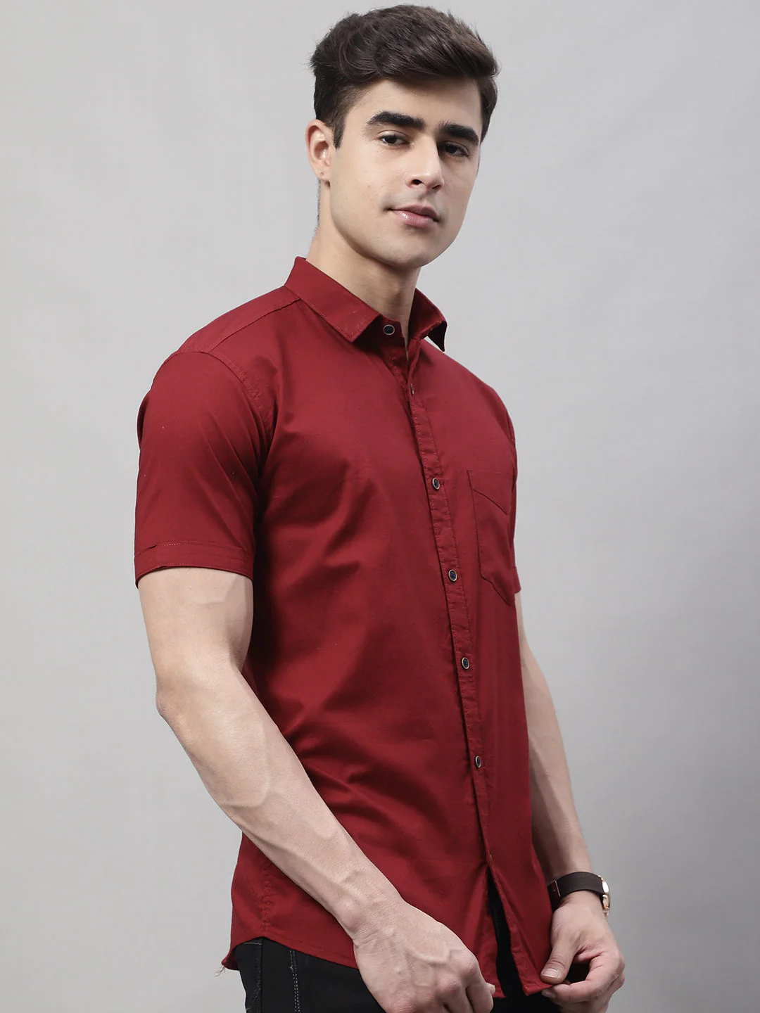 Unique and Fashionable Pure Cotton Half shirt - Maroon - Image 3
