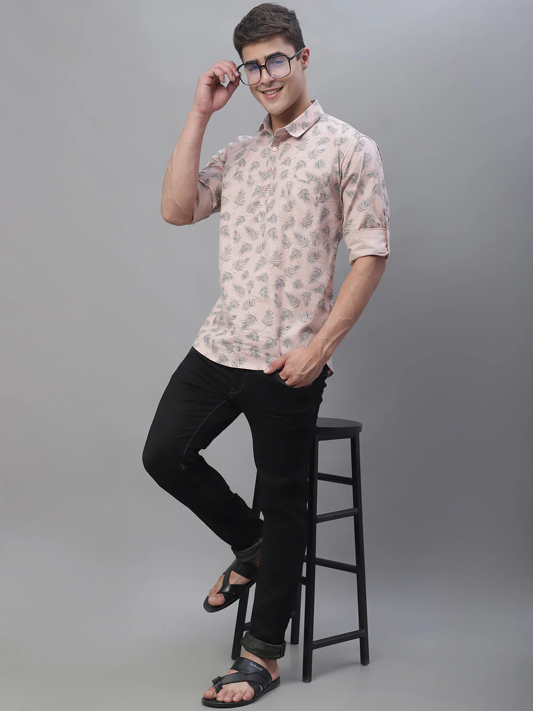 Versatile fern printed pure cotton short kurta - Peach - Image 4