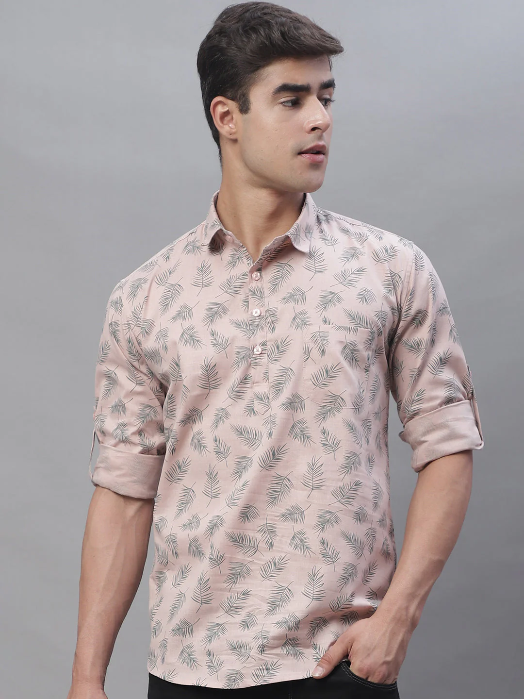 Versatile fern printed pure cotton short kurta - Peach - Image 8