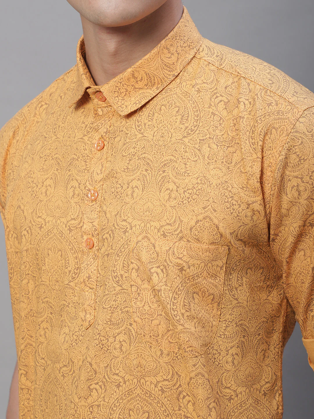 Versatile pattern printed pure cotton short kurta - Orange - Image 6