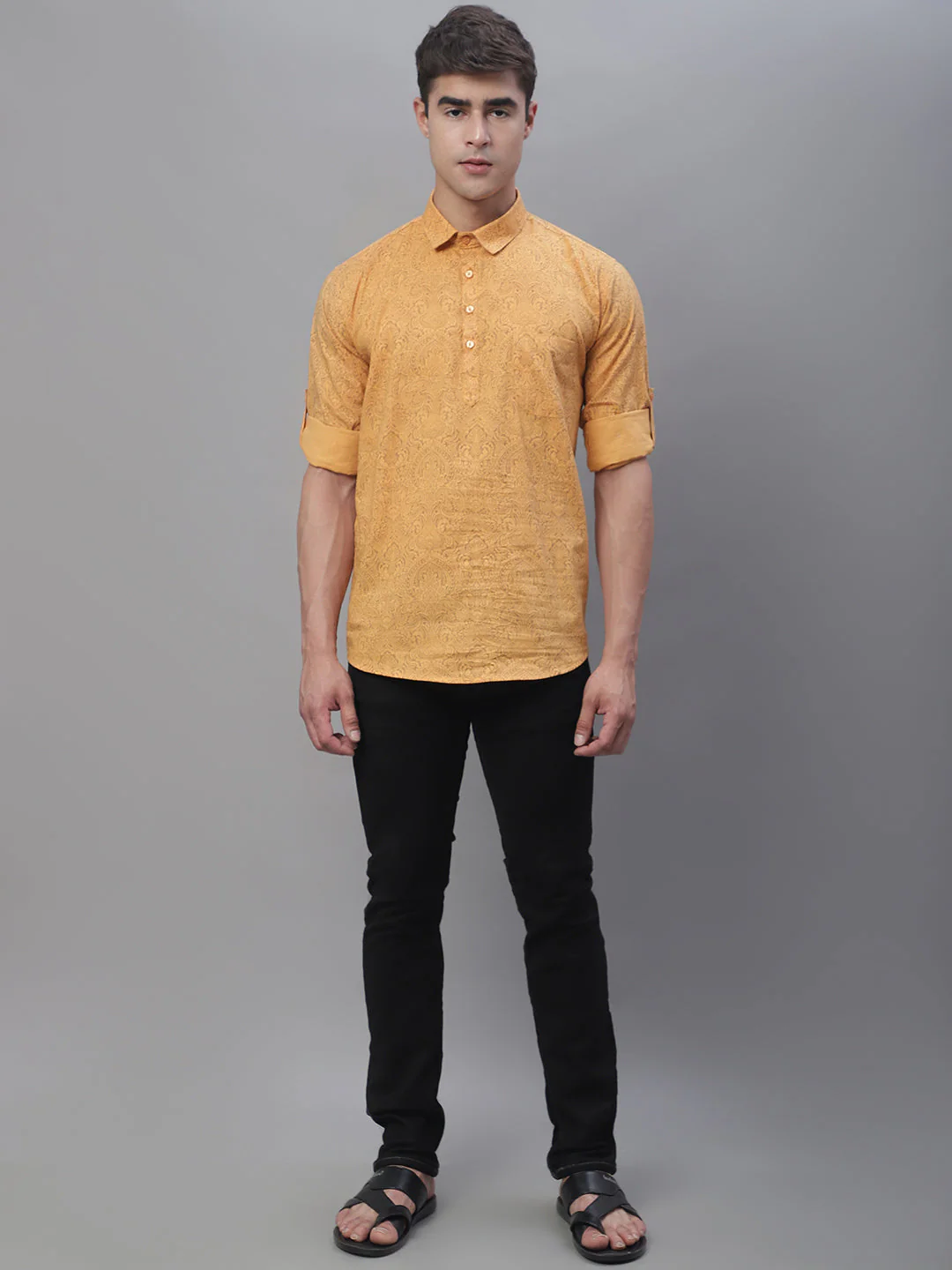 Versatile pattern printed pure cotton short kurta - Orange - Image 7