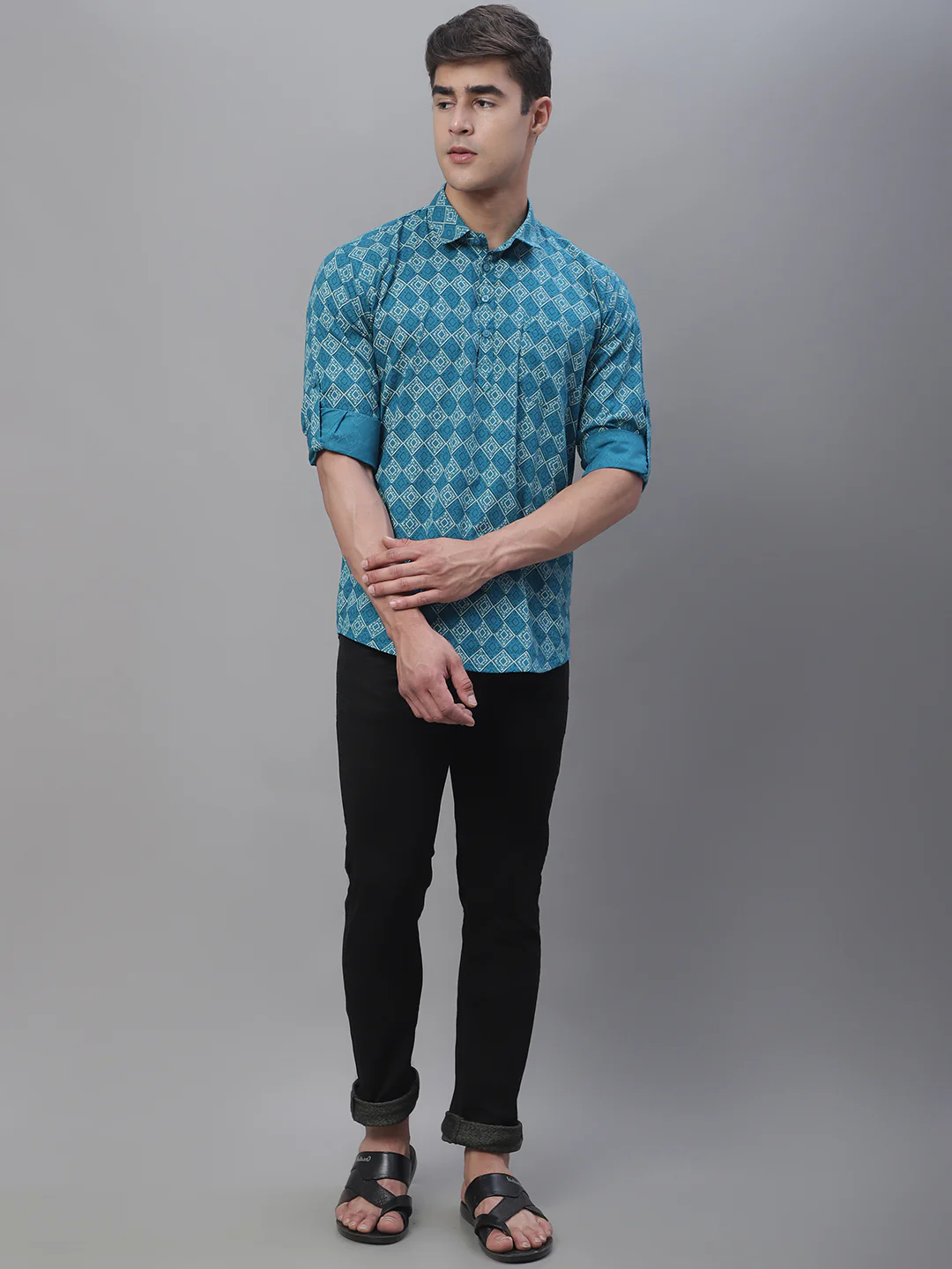 Versatile printed cotton short kurta - Blue - Image 7
