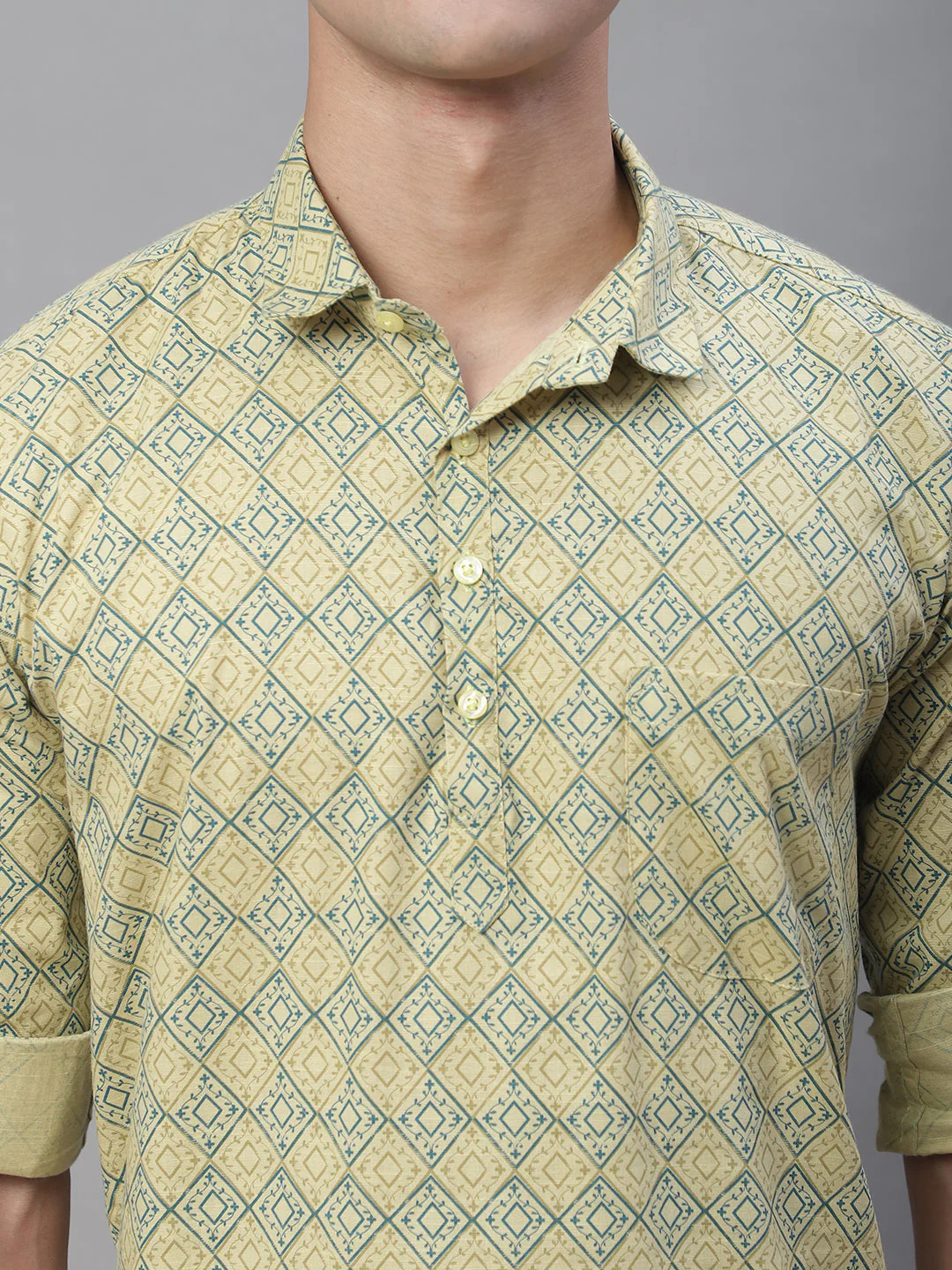 Versatile printed cotton short kurta - Yellow - Image 6