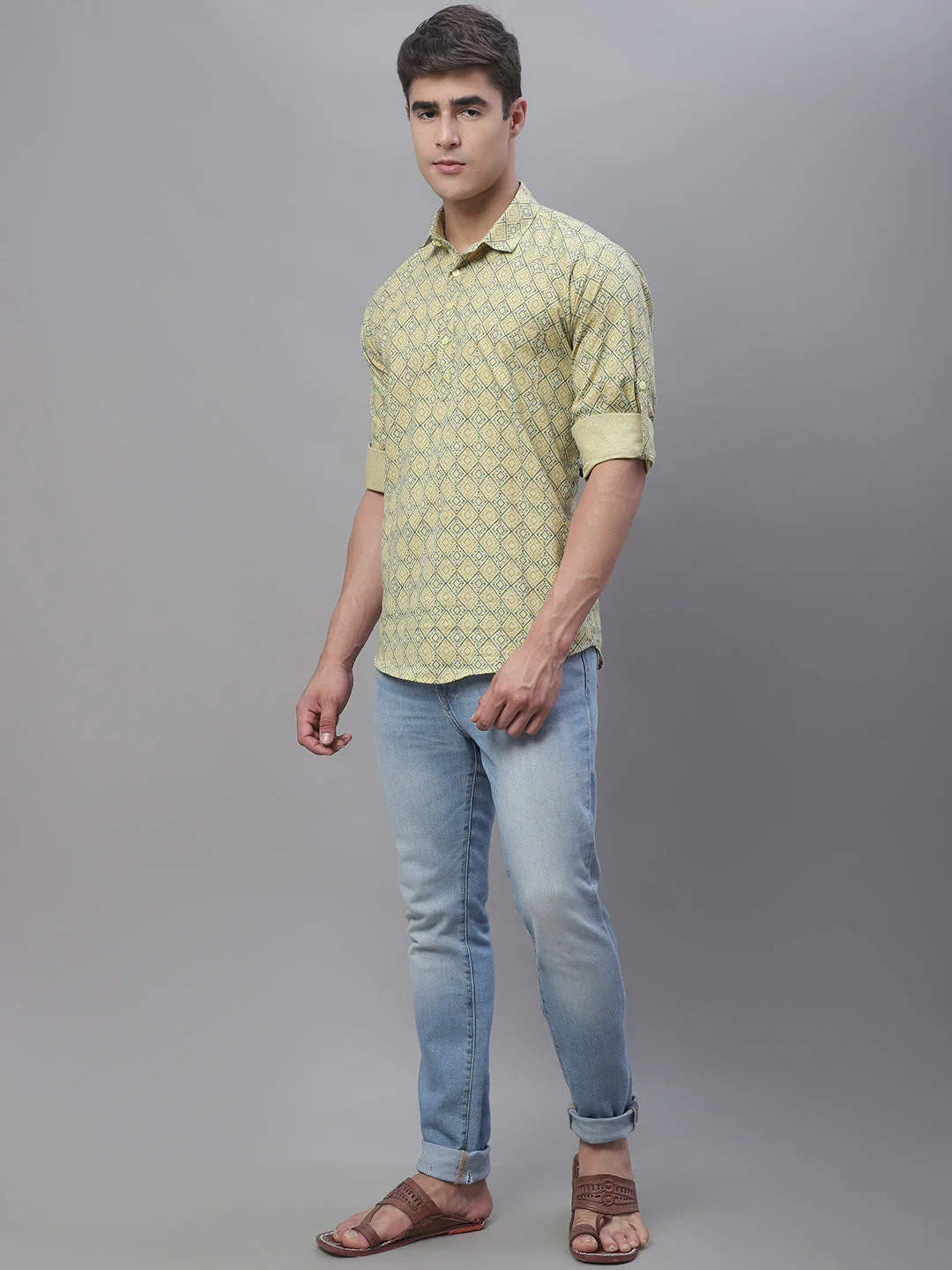 Versatile printed cotton short kurta - Yellow - Image 7
