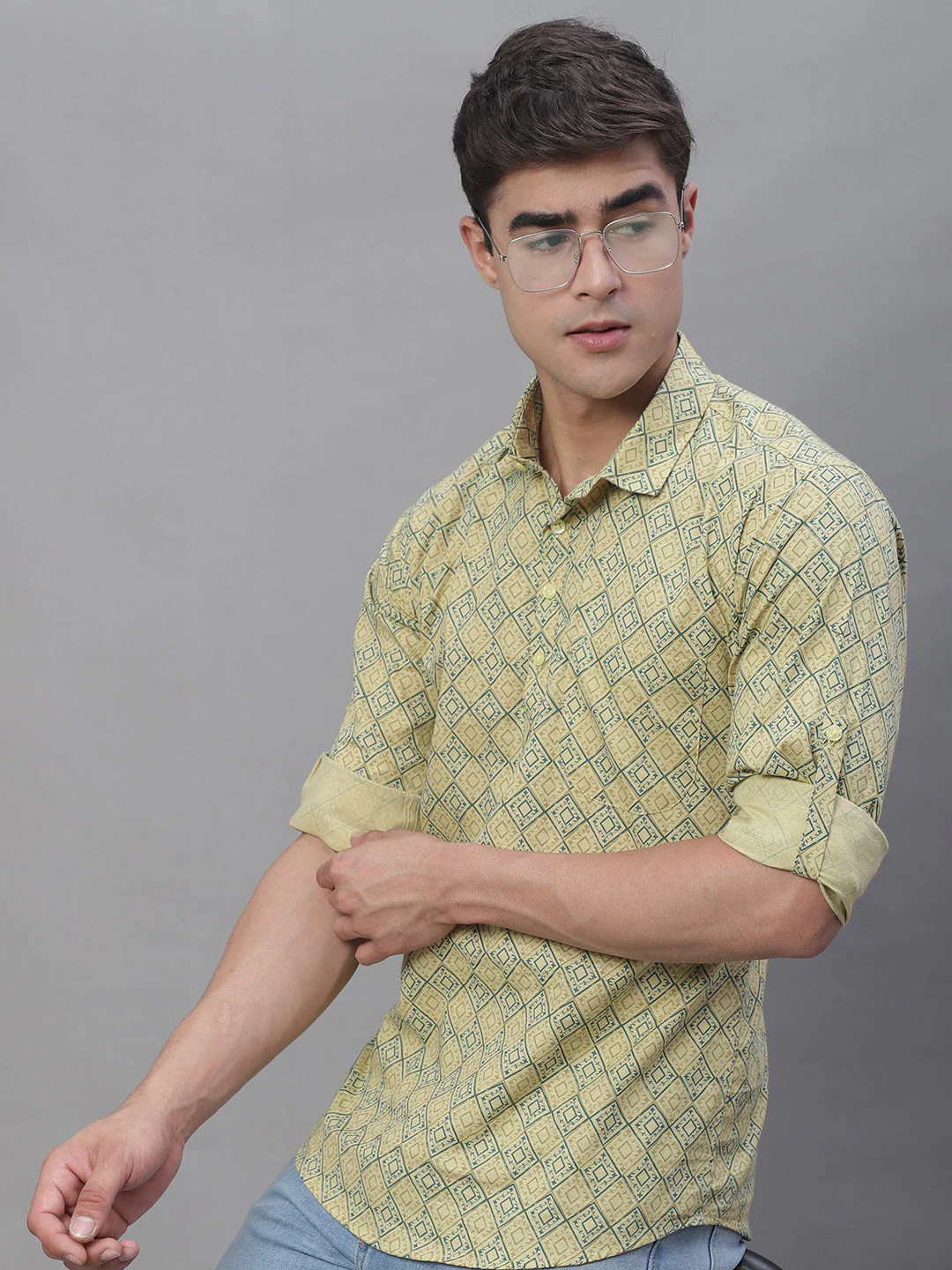 Versatile printed cotton short kurta - Yellow - Image 8