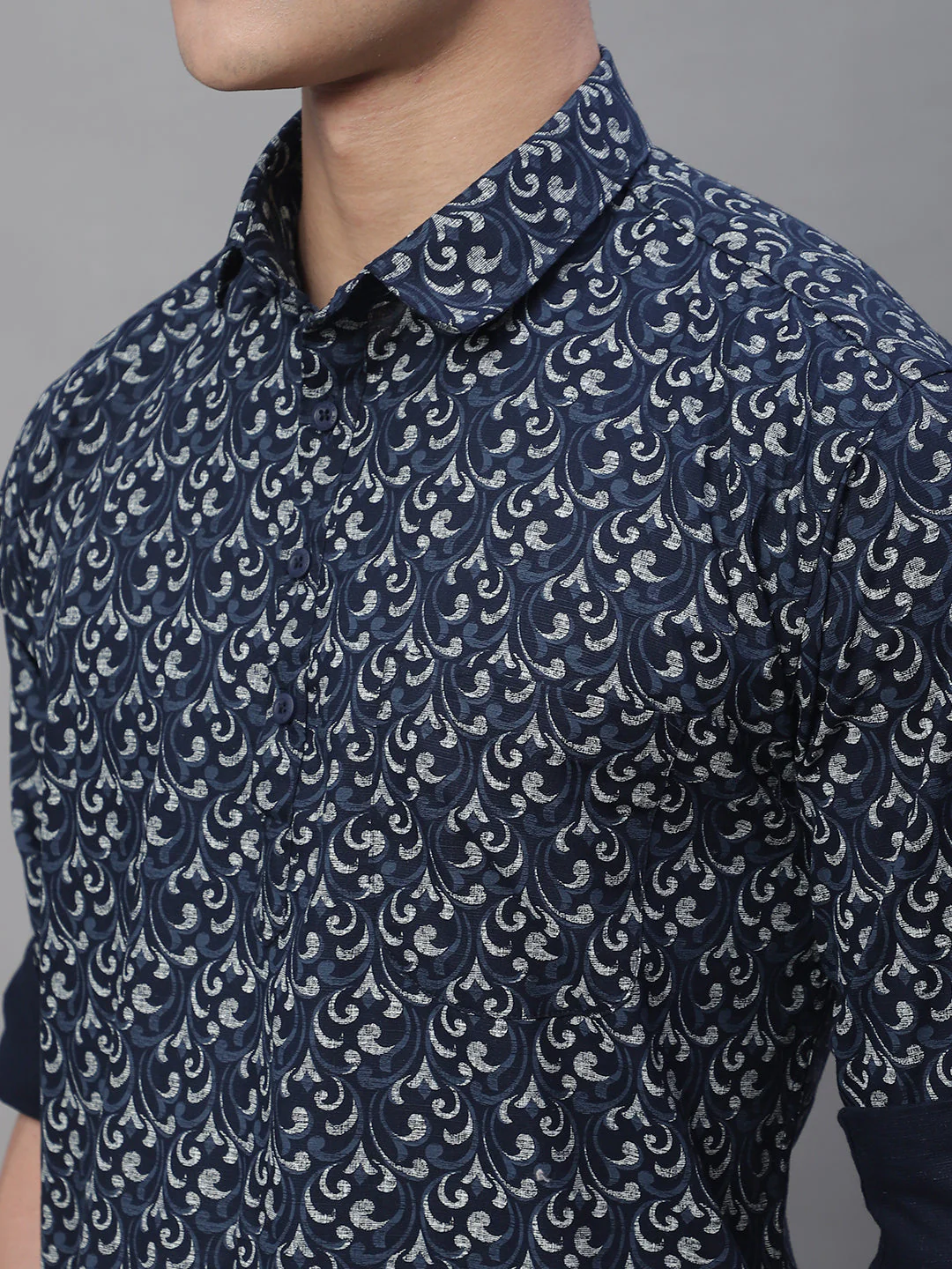 Versatile printed YinYang pure cotton short kurta - Navy Blue - Image 6